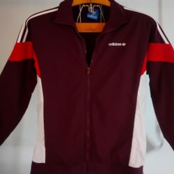 Adidas Track Jacket Men’s S Maroon Red White Trefoil Full Zip BS2242

