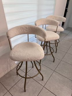 Set of 3 Sherpa Bar Stools with Gold Metal Frame