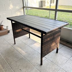 Outdoor Patio Dining Table Brown Wicker Rattan 