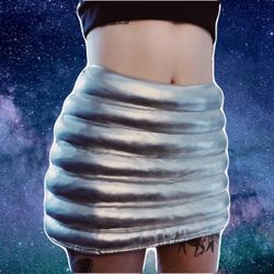 Women’s Silver Metalic Puffer Space Age Mini Skirt
