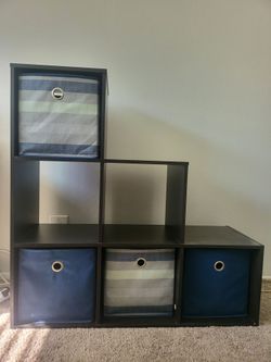 Staircase Cube Storage Shelf with Fabric Bins