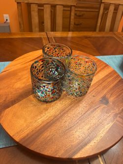 Hand-Blown Confetti Speckled Glass Tumblers Set of 3
