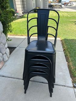 Set of 4 Matte Black Metal Stackable Chairs