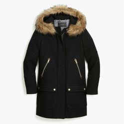 (NEW) (1 AVAILABLE) WOMEN’S J.CREW BLACK CHATEAU PARKA IN ITALIAN WOOL - SIZES: 00 (EXTRA EXTRA SMALL) (MSRP: $375)