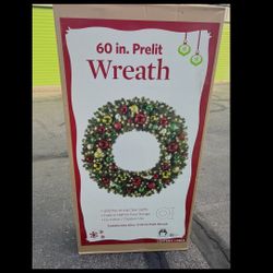 Two 5 Foot Pre-lit Christmas Wreaths