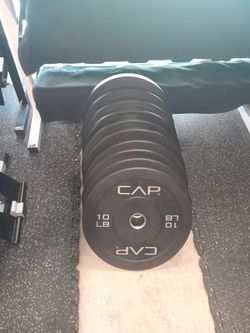 HOME GYM FREE DELIVERY - CABLE MACHINE + 260 LBS. OF BUMPER OLYMPIC PLATES + 7 FT. OLYMPIC BAR + AB BENCH