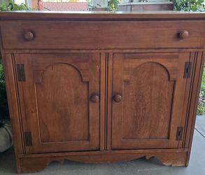 Antique Wood Cabinet with Drawer and Doors
