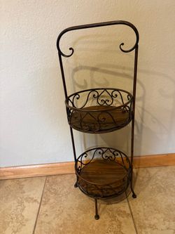 Decorative 2-Tier Metal & Wood Display Stand – Rustic Farmhouse Style