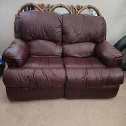 Recliner Leather Burgundy Loveseat