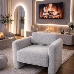 Accent Chair, Modern Boucle Fabric Armed Chair, Comfortable Single Sofa Chair , Grey) G-11