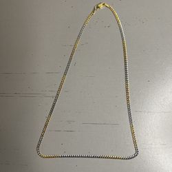 Three Tone 14K Gold Plated Sterling Sliver Necklace (Made In Italy, 18 Inches)