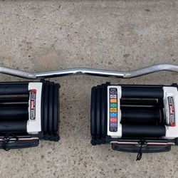 (YES IT'S STILL AVAILABLE) Two Powerblock 40 lb Adjustable Dumbbells and 25 lb EZ Curl Bar 
