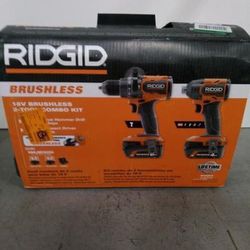 Ridgid 18v Combo Hammer Drill And Impact Driver With Two Batteries And Charger.  Brand New In Hard Case 