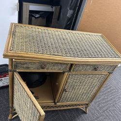 Vintage Wicker Storage Cabinet with Drawers 