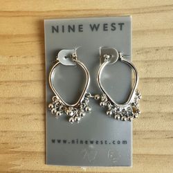 Nine West Silver-Tone Hoop Earrings with Bead Dangles