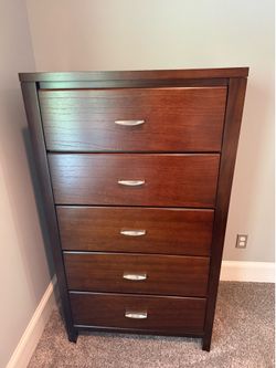 Wooden 5-Drawer Dresser and Bedside Table