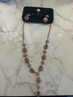 Windsor Rose-Tone Crystal Y Necklace with Matching Earrings