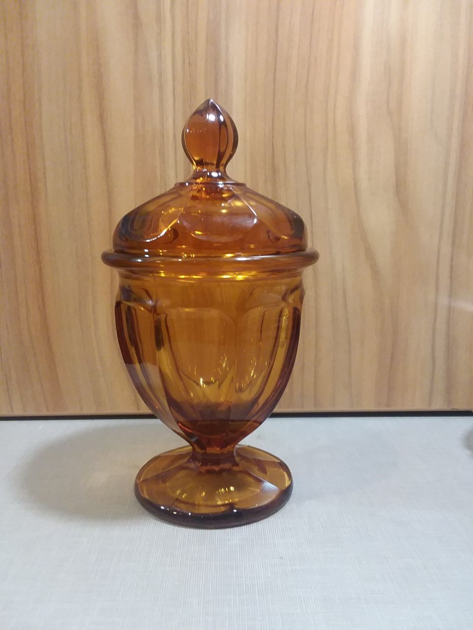 Vintage Amber Pedestal Candy Dish/Lid