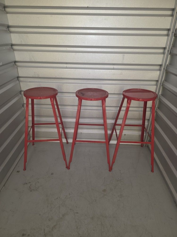 3 Red Metal Stools