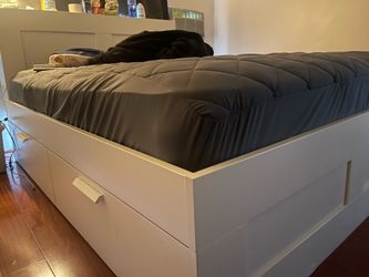 White queen bed frame high