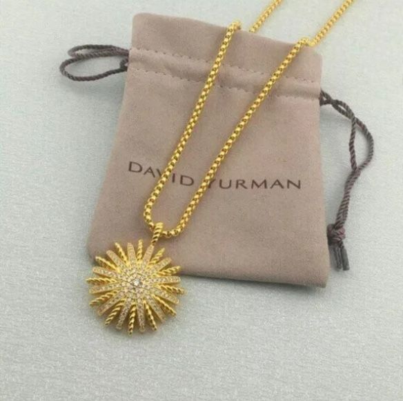 David Yurman 18K gold & diamond starburst pendant on 18 inch yellow gold chain