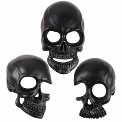 New 3pc Black Resin Skull Wall Art Decoration Sculpture
