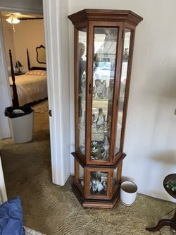 Vintage Lighted Multi Sided Curio Display Cabinet 
