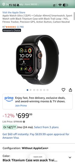 Apple Watch Ultra 2 (GPS + Cellular, 49MM) - Black Titanium Case with Black Ocean Band 