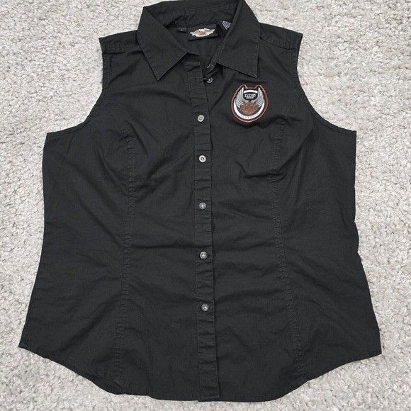 Harley Davidson Shirt Womens Large Black 105 Years Anniversary Button Up Biker
