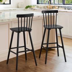 Windsor Barstools Set of 2 – 30” Tall Solid Wood Bar Height Chairs