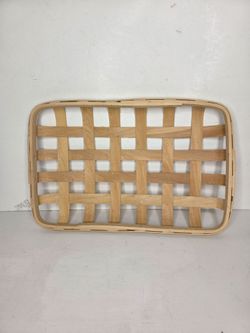 Vintage Natural Wood Tobacco Basket Rectangular Woven Farmhouse Decor Tray 12x8