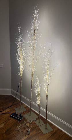 Set of 4 LED Lighted Decorative Trees in Gold 3-7” high
