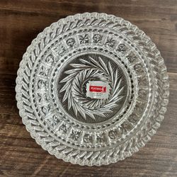 Elegant FOSTORIA Lead Crystal Bowl Foil Label Sawtooth Rim Swirl Star 5.5" diam