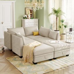 Sofa Sectional - Fabric - Light Beige 