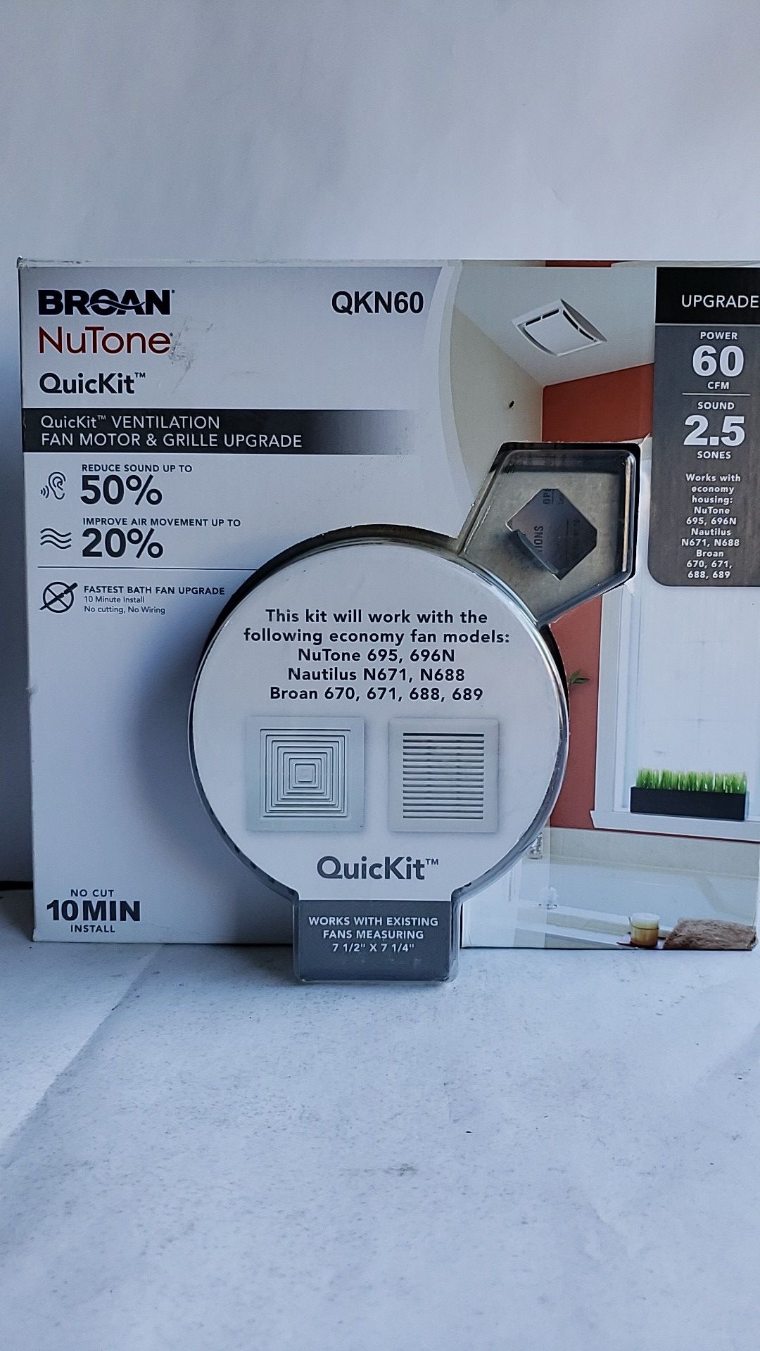 NuTone QuicKit 60 CFM 2.5 Sones 10 Minute Bathroom Exhaust Fan Upgrade Kit