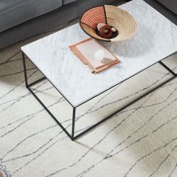 Marble Top Coffee Table with Black Metal Frame