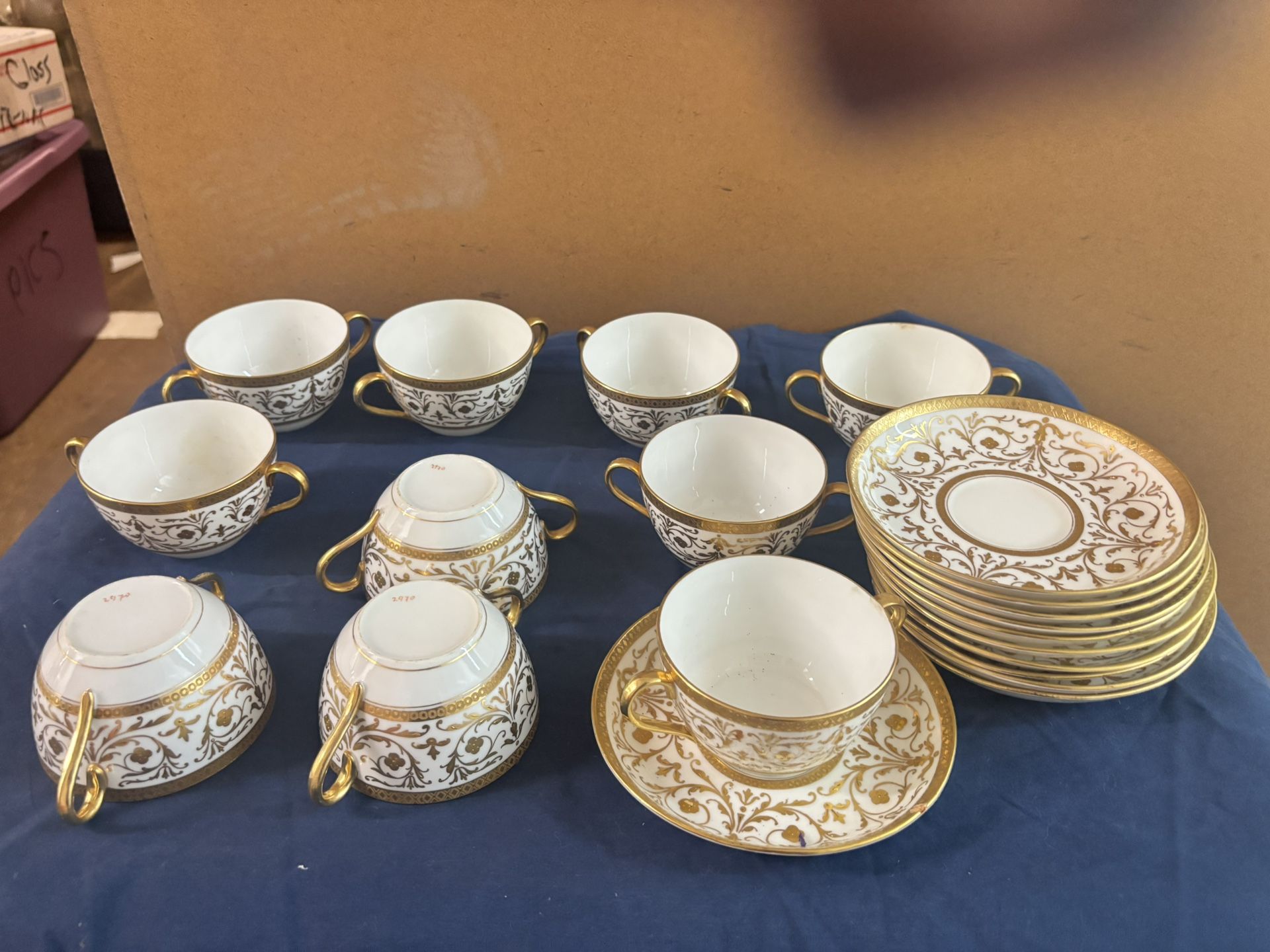 Porcelain Bouillon Cups under Plates 1920s