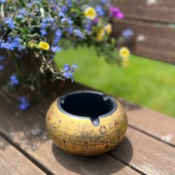 Vintage Italian ashtray | old world globe ashtray | pottery ashtray | handmade | Florentine ashtray | gold globe