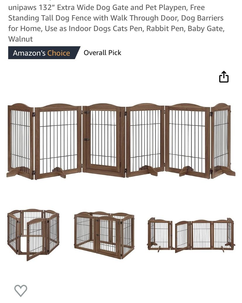 unipaws 132" Extra Wide Dog Gate and Pet Playpen, Free Standing Tall Dog Fence with Walk Through Door, Dog Barriers for Home, Use as Indoor Dogs Cats 
