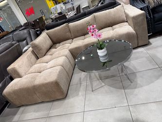 Beige Fabric Tufted Sectional Sofa 🥳🥳🥳