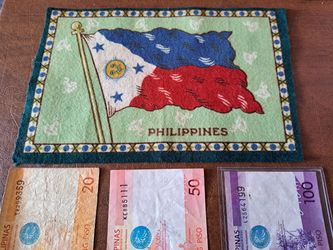 Antique 1900's Collectible Tobacco Felt Flag Philippines Includes 3 Pesos Piso 100 50 20