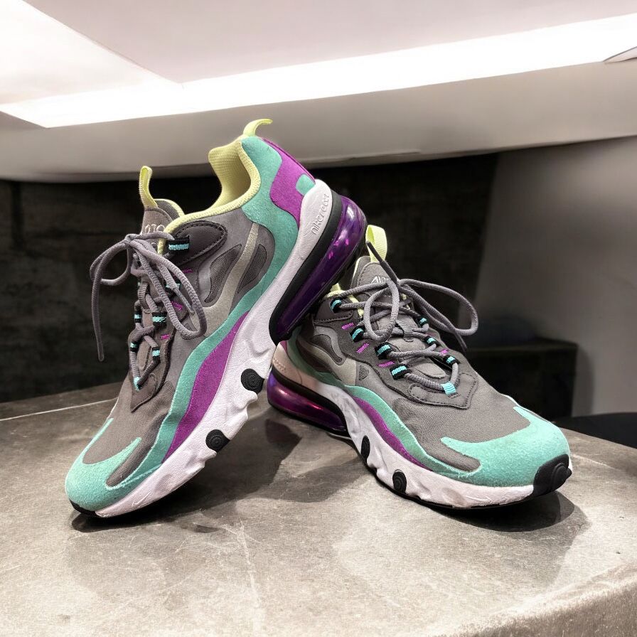 Nike Air Max 270 React Youth Size 7/Womens Size 8.5 Green and Purple