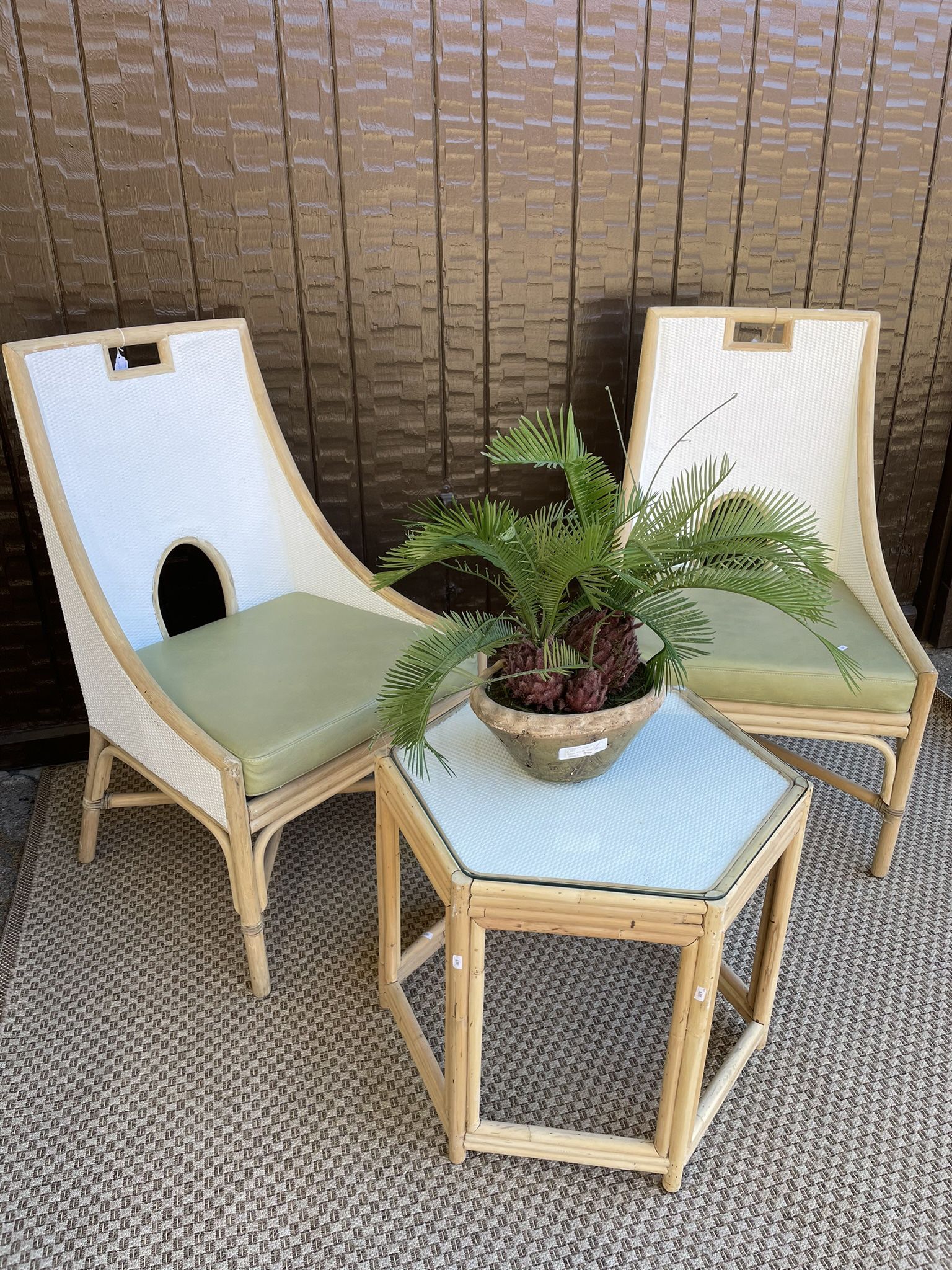 MidCentury Bamboo Chairs And Table Set. 92014