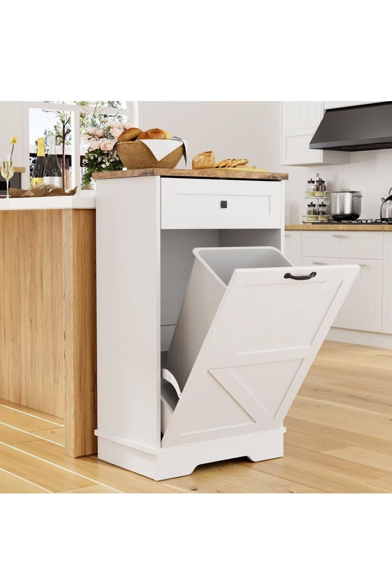 Tilt Out Trash Cabinet, Dog Proof 10 Gallon Trash Can Cabinet with Negative ion and deodorizing Function, Farmhouse Trash Can Cabinet for Kitchen, Bat