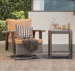 JOYSIDE M49C-TAN Wicker Patio Swivel Rocking Chair w/ Cushion & Side Table