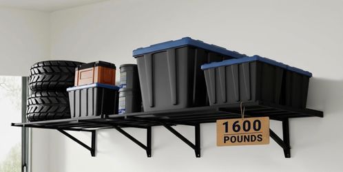 2x6ft Heavy Duty Garage Storage Wall Shelving, Black 1600lbs Load, Wall Mounted Storage Rack, 24x75 inch Rack Floating Shelves for Garage Organization