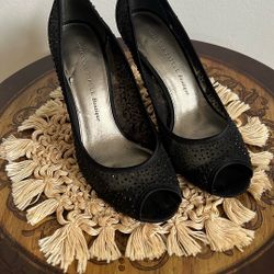Adriana Papell Black Sparkling Mesh Open Toe Heels Size 7 1/2 M