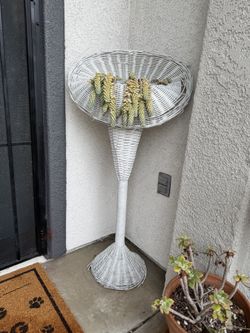 White Wicker Pedestal Plant Stands (2)