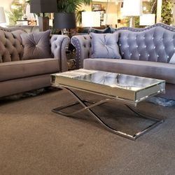 Brand New Gray Velvet Modern Sofa + Loveseat 2PCs Set