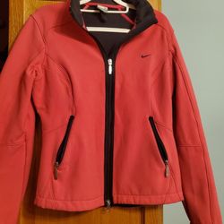 Womens Nike Pink Black Jacket Zipper Logo Size Medium Pockets Workout Gear Athletic Attire 